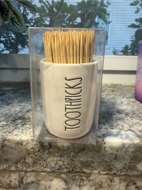 Rae Dunn “TOOTHPICKS” Ceramic Toothpick Holder with Toothpicks | NWT